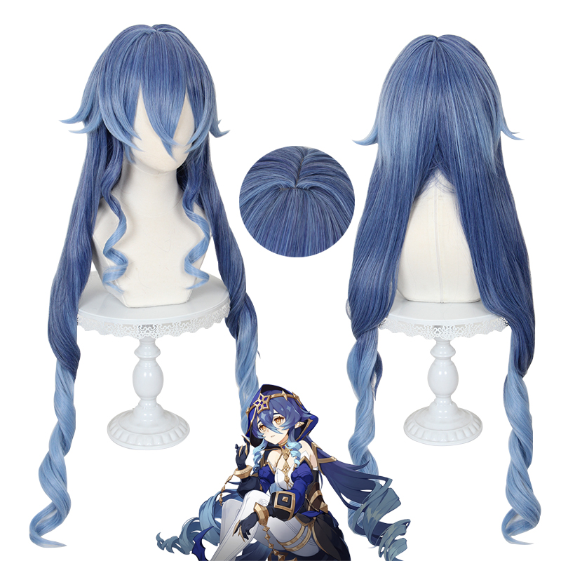 100cm Long Curly Blue Mixed Genshin Impact Anime Layla Wig Cosplay Synthetic Heat Resistang Hair Wig CS-555H