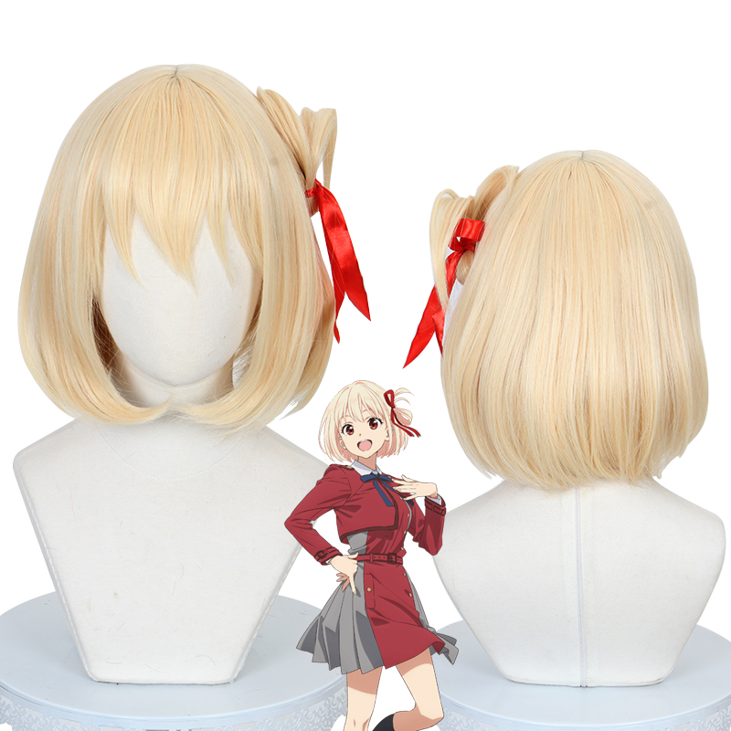 35cm Short Beige Bobo Wig  Lycoris Recoil Anime Chisato Nishikigi Wig Cosplay Synthetic Heat Resistant Hair Wig CS-510A