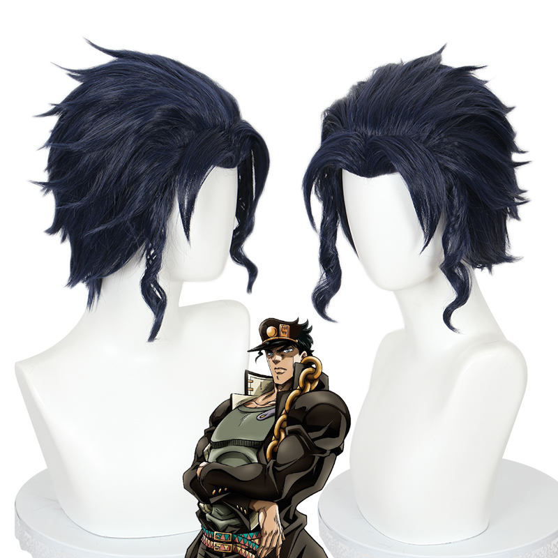 35cm Short Blue&amp;Black Mixed JoJo's Bizarre Adventure Kujou Jotarou Wig Cosplay Synthetic Anime Hair Wig CS-177E